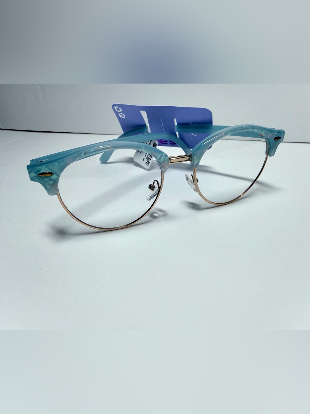 Claire's Aqua Iridescent Cat-Eye Glasses Gold Rims Blue Light Reducing Lenses